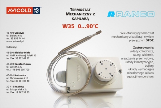 Termostat mechaniczny z kapilarą RANCO - AVICOLD