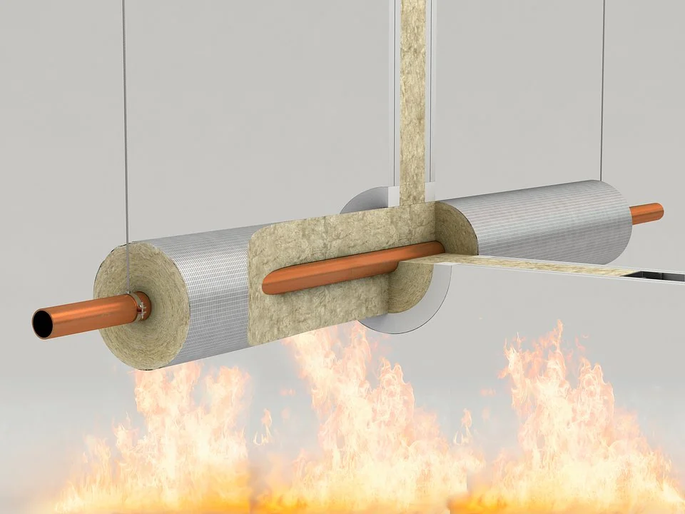 Fire insulated pipe penetration with flames fire